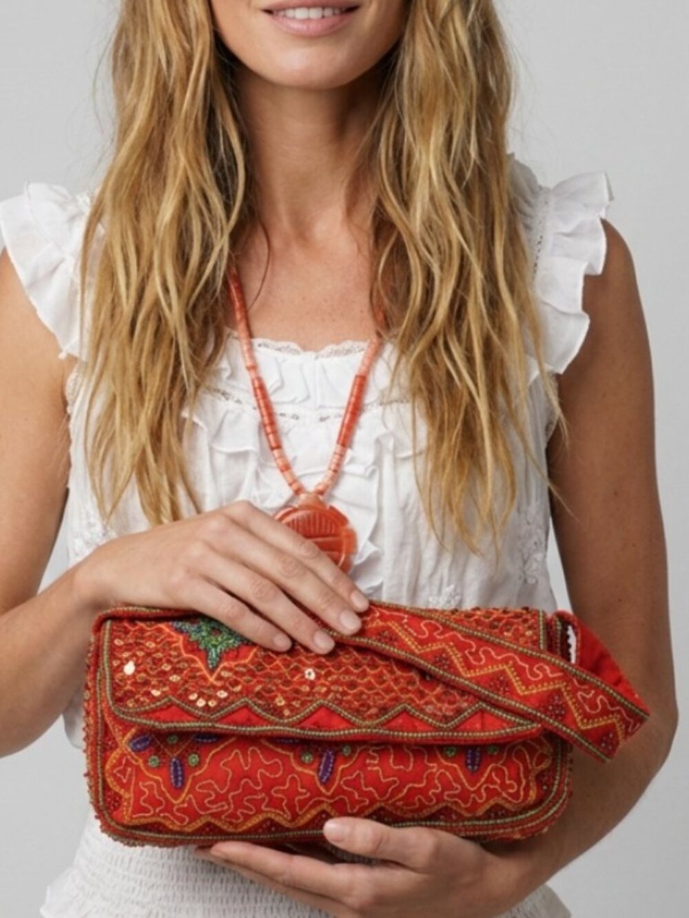 Beaded Sequins Petite Shoulder Purse Boho Clutch Vintage 90s Baguette bag